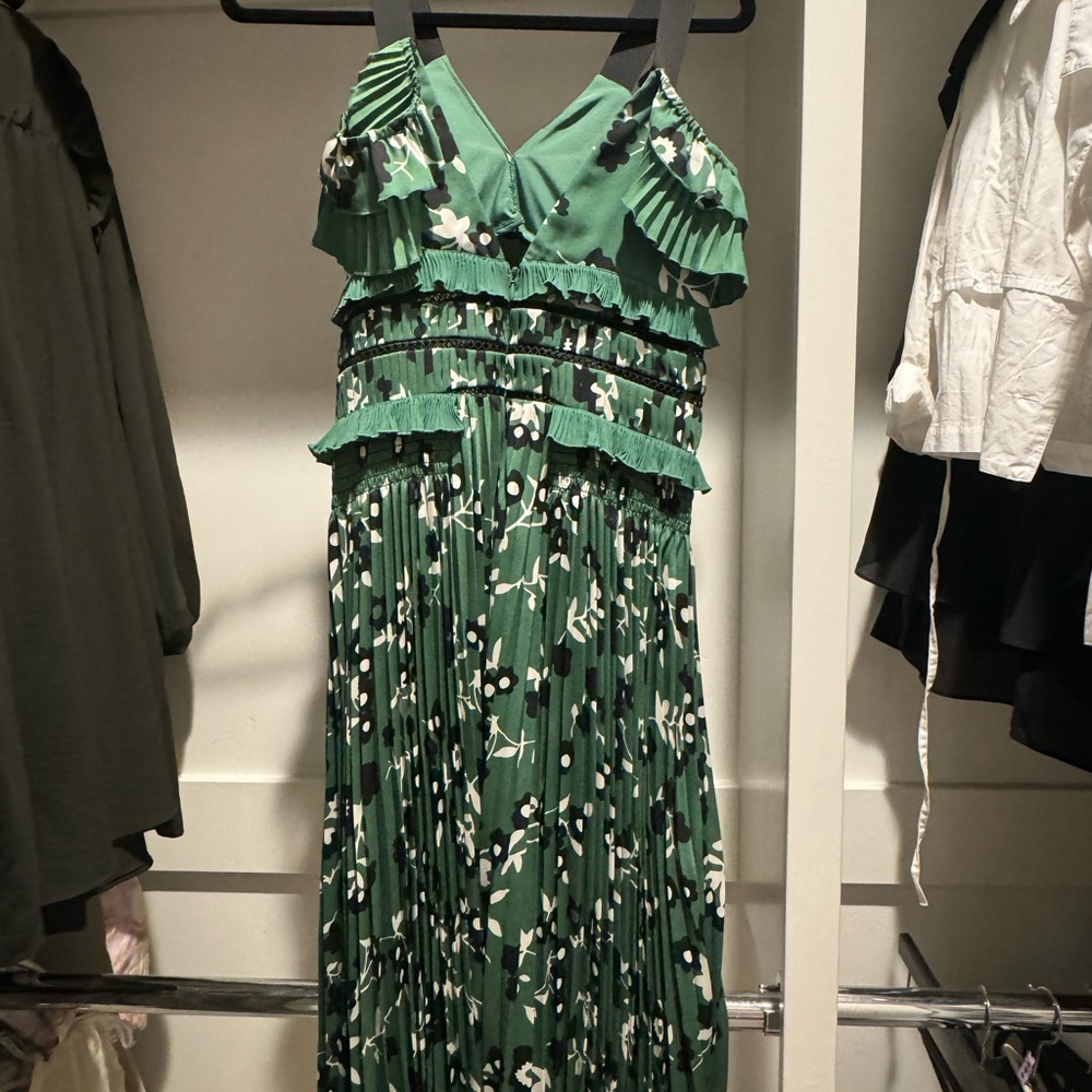 Self Portrait Cold Shoulder Green Print Midi Dress - Picture 6 of 7